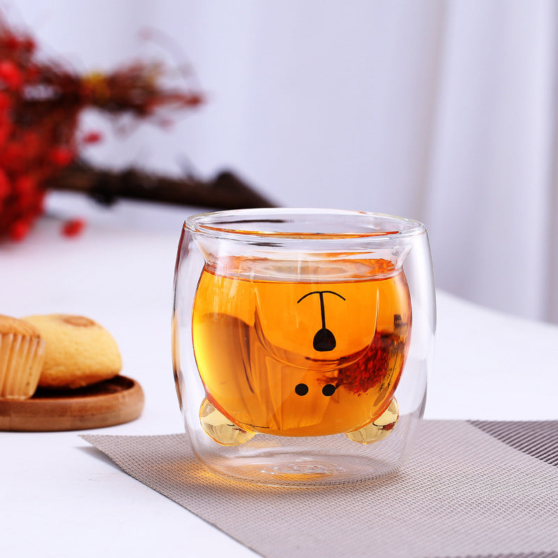 Double Layer Bear Glass Cup