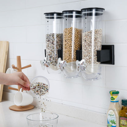 3-Container Cereal Dispenser | Triple Dry Food Organizer & Portion Control
