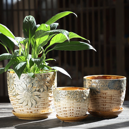 Elegant Ceramic Chinese Style Flower Pot Set
