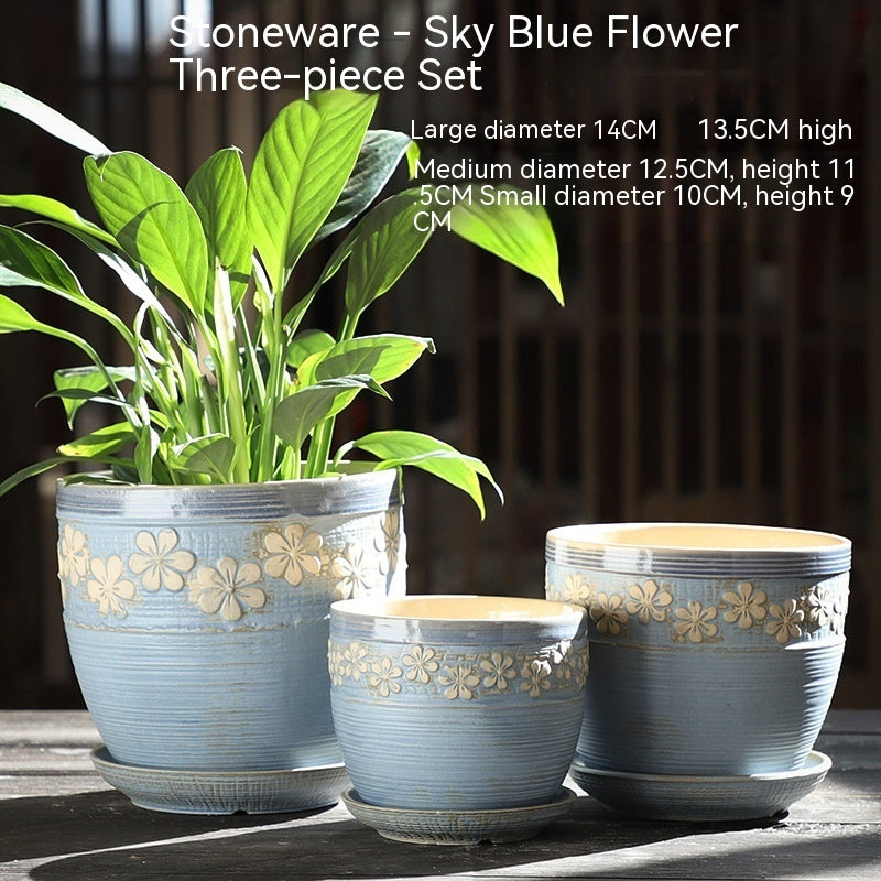 Elegant Ceramic Chinese Style Flower Pot Set