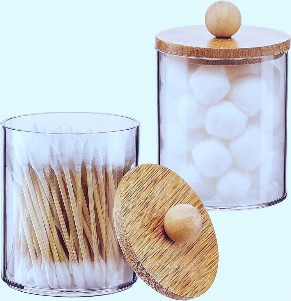 Aesthetic Acrylic Q-tip Holder | Clear Cotton Swab Storage Box for Vanity