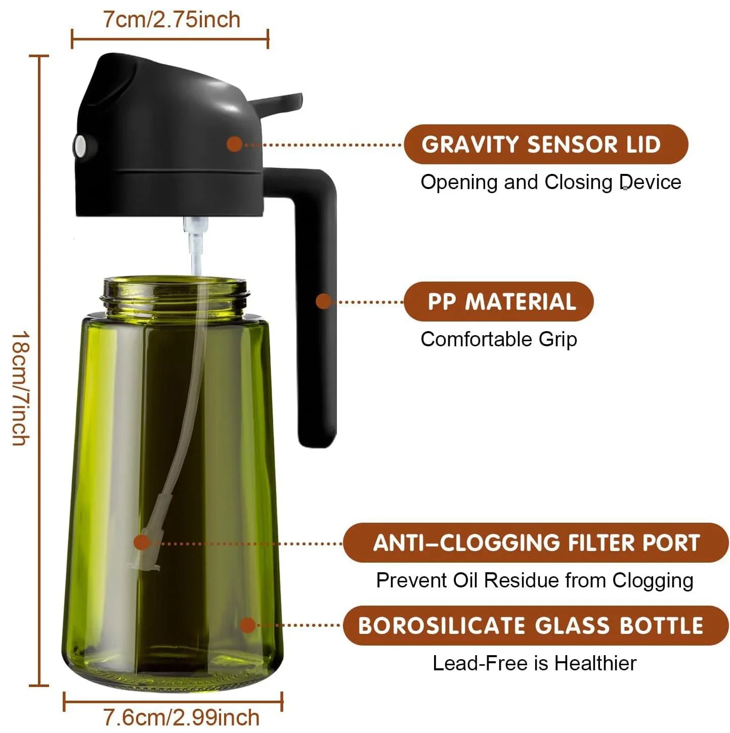 470ML/16oz Light-Blocking Dark Glass Oil Sprayer