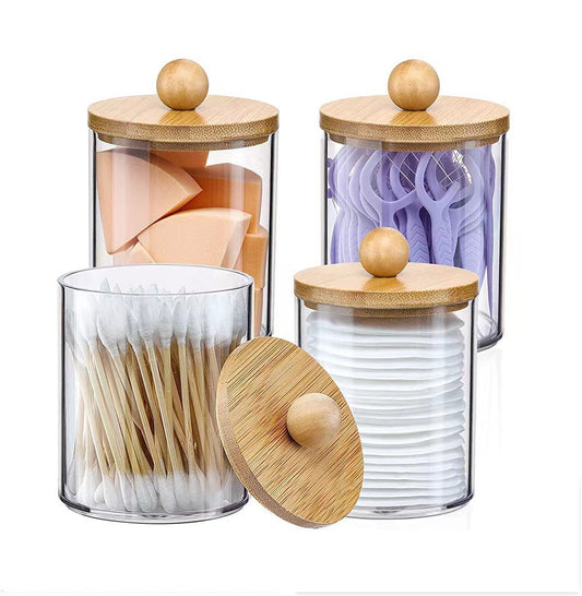Aesthetic Acrylic Q-tip Holder | Clear Cotton Swab Storage Box for Vanity