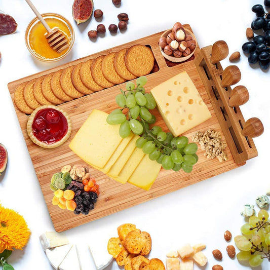 Multifunctional Cheese Board w/ Knife Drawer | All-in-One Serving Set