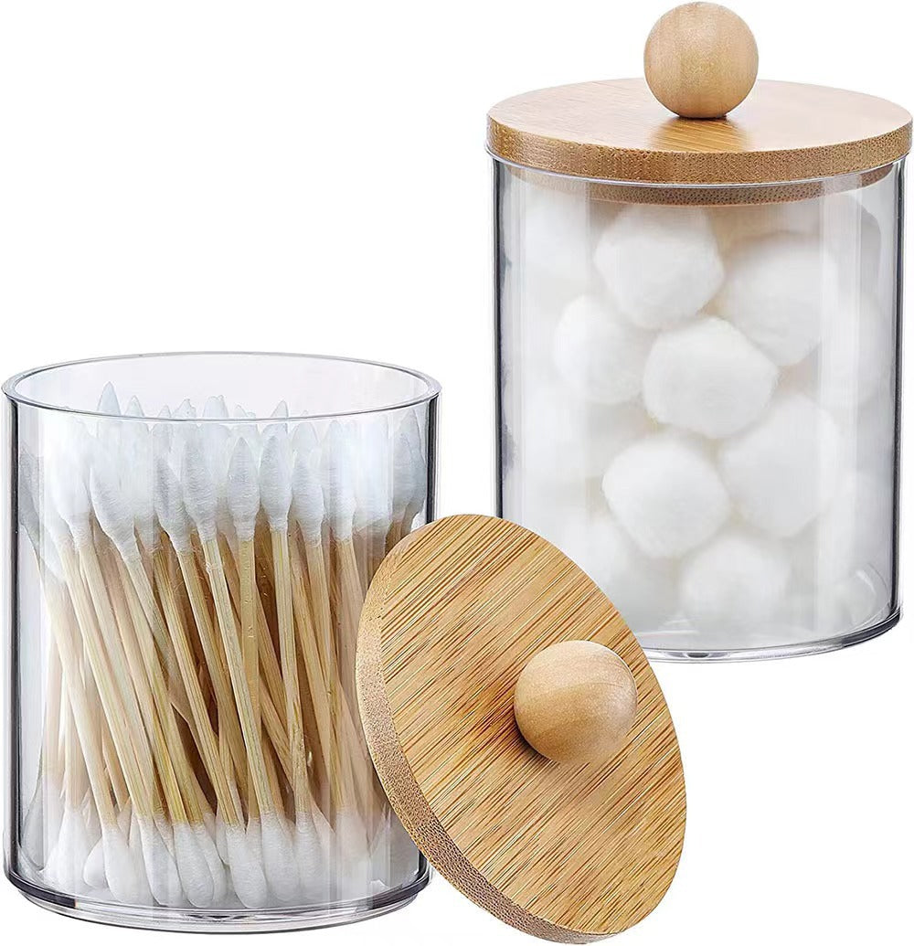 Aesthetic Acrylic Q-tip Holder | Clear Cotton Swab Storage Box for Vanity