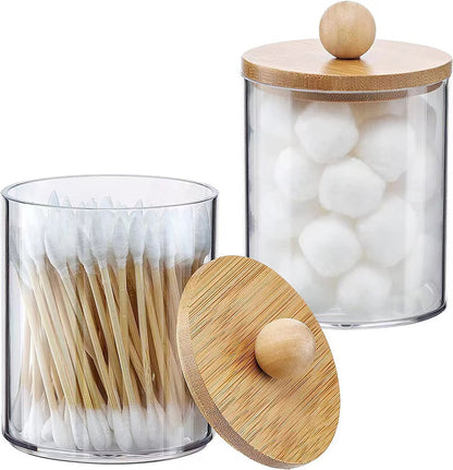 Aesthetic Acrylic Q-tip Holder | Clear Cotton Swab Storage Box for Vanity