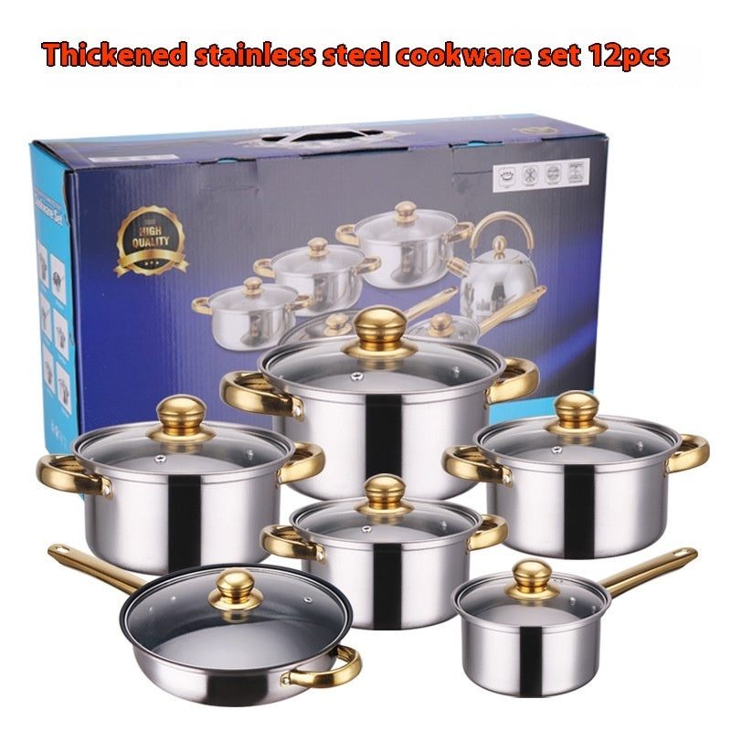 Stainless Steel Gold Handle Pot Set