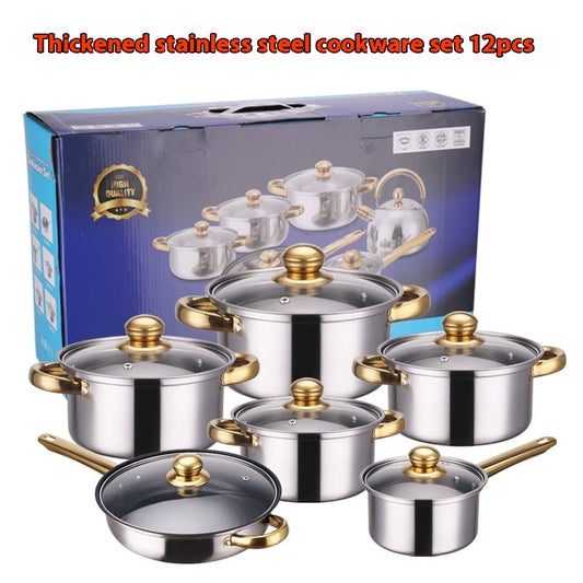 Stainless Steel Gold Handle Pot Set